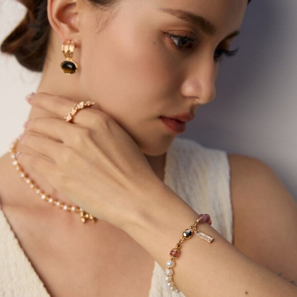 💖 Artisan Original Strawberry Quartz & Pearl Bracelet | S925 Gold Adjustable - Picture 9 of 11